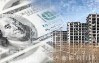 Industrial collage with dollars and charts